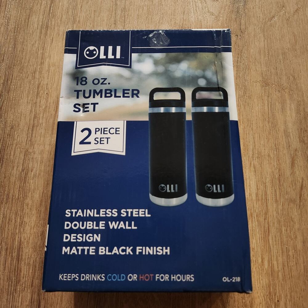 Olli Tumbler Set of 2 Insulated Stainless Steel 18oz Double Wall Matte Black New